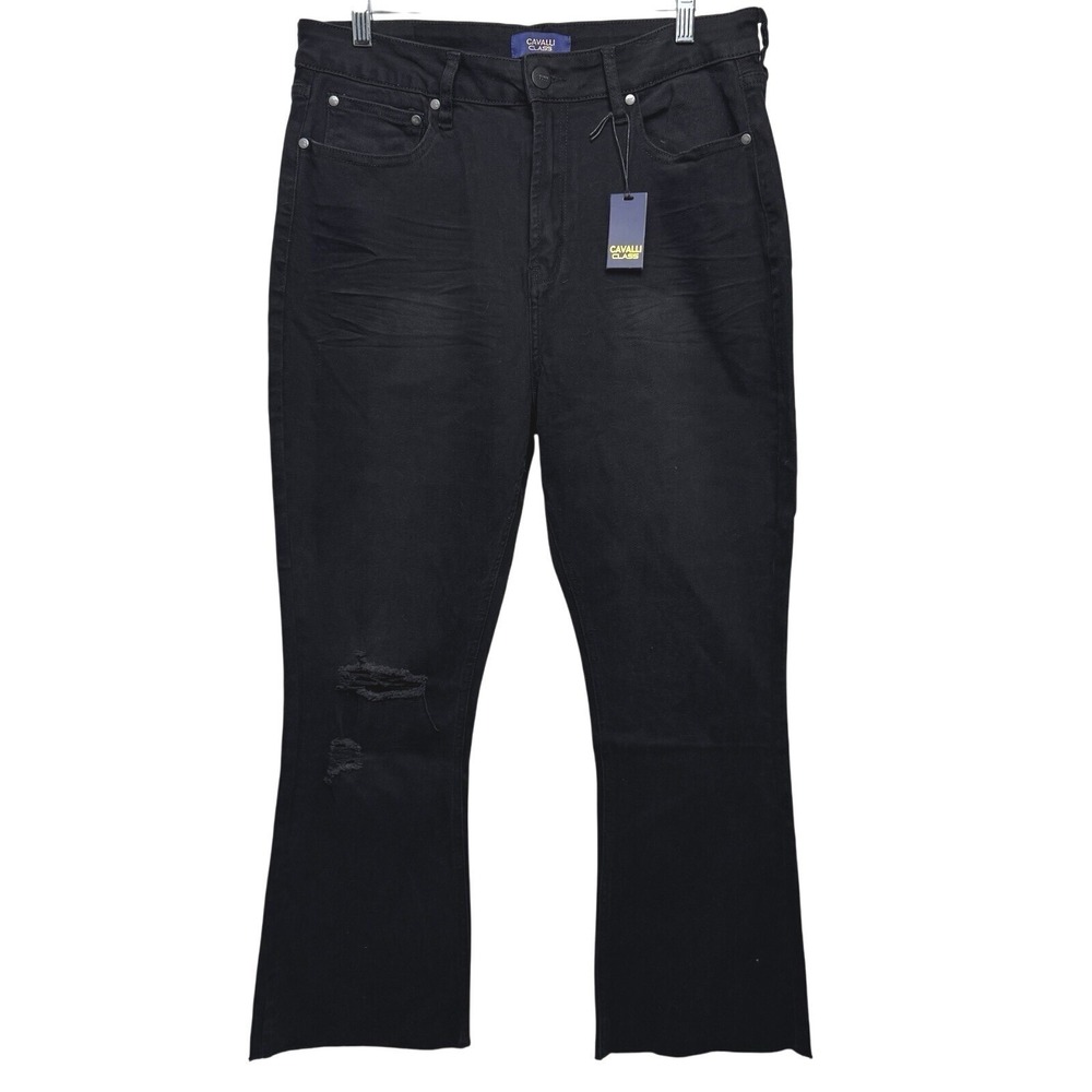 CAVALLI CLASS by‎ Robert Cavelli Black High Rise Flare Cropped Jeans 32 NWT